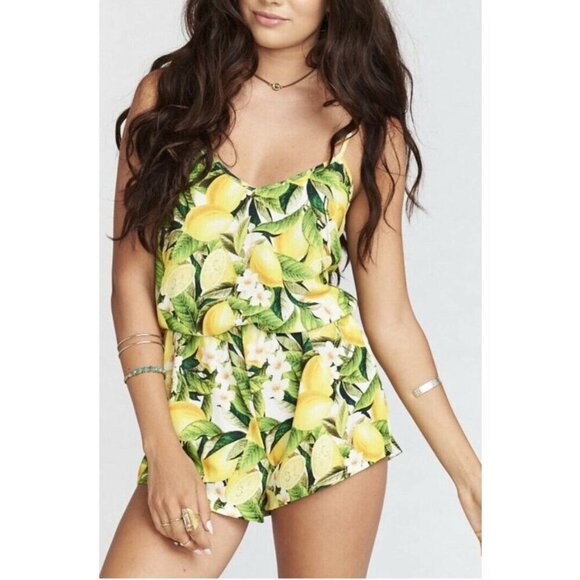 Show Me Your MuMu Rorey Spaghetti Strap Romper Lemon Print Summer Size Medium‎ - Picture 1 of 9